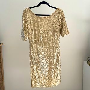 Gold Sequin Short Sleeve Cocktail Party Dress Ark & Co Size Large Mini Dress